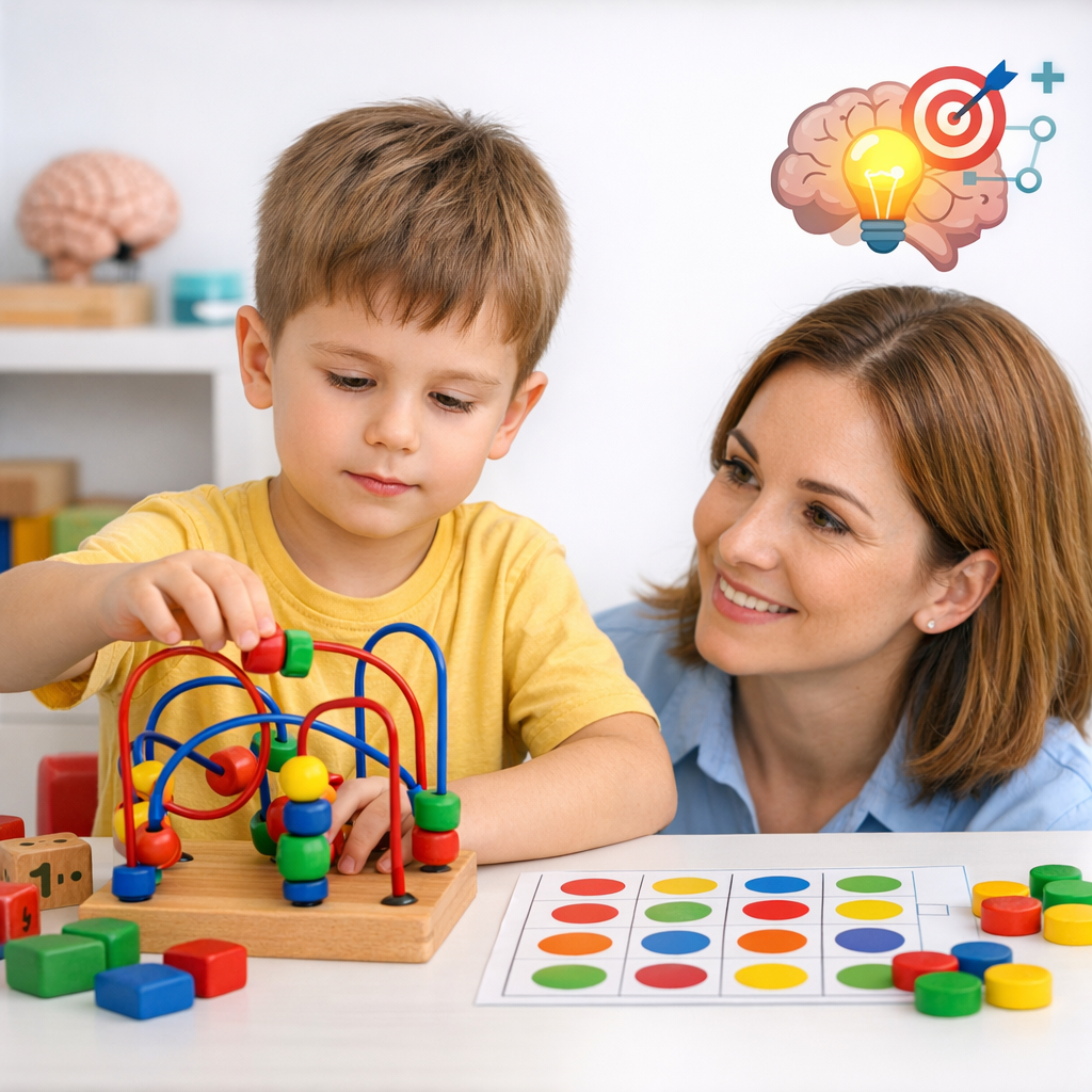 Çalışan çocuk, kitap veya puzzle.